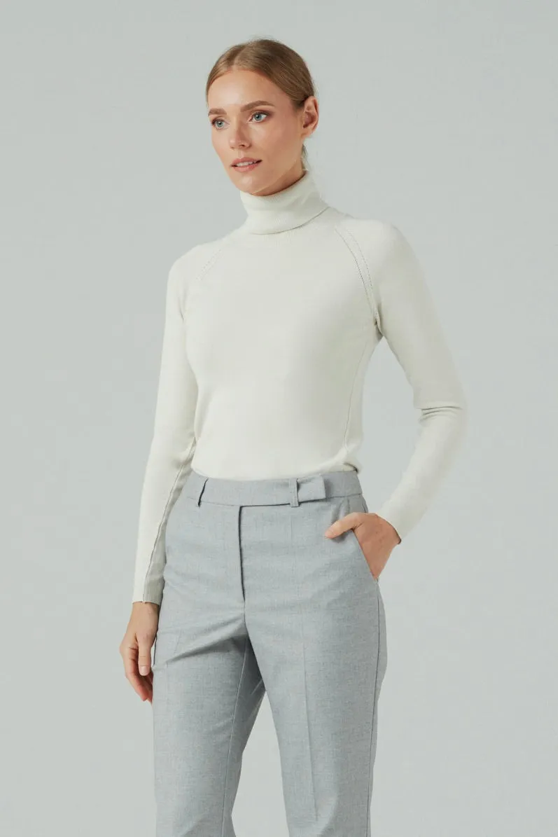 VISCOSE BLEND ROLL NECK JUMPER MILK