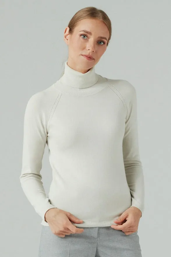 VISCOSE BLEND ROLL NECK JUMPER MILK