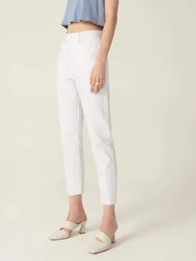 White Cotton High Waist Zipper Fly Cropped Jeans