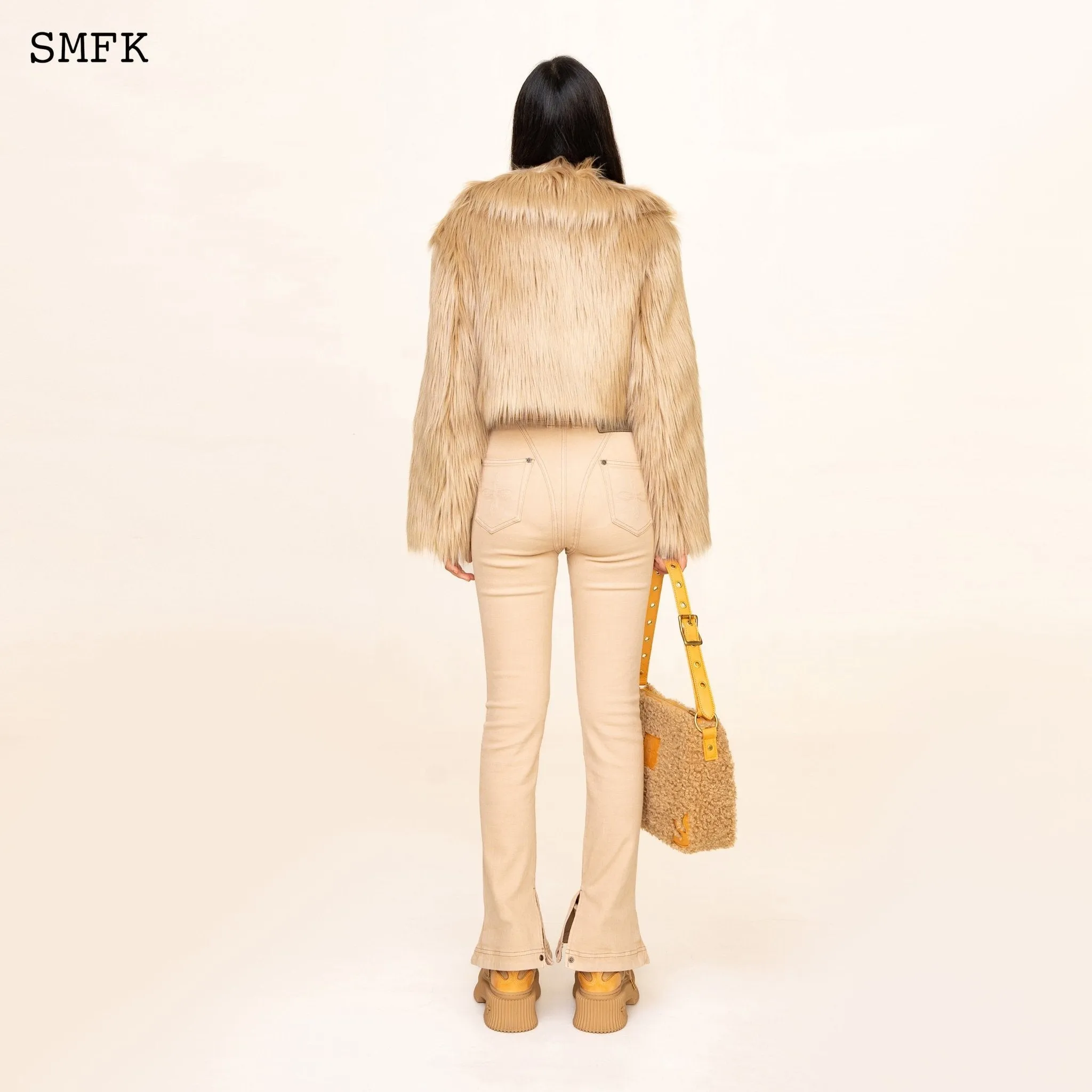 WildWorld Faux Fur Short Jacket In Wheat