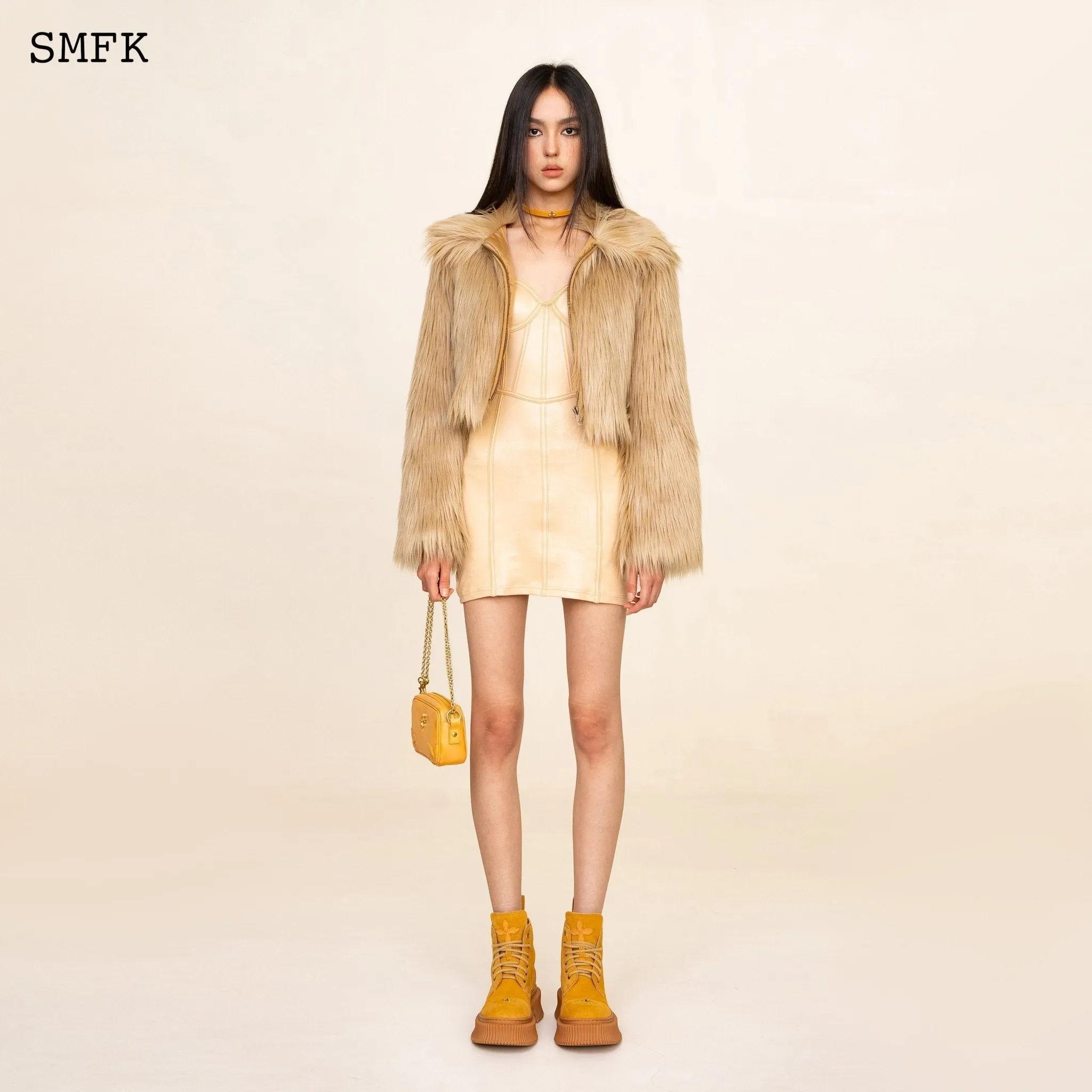 WildWorld Faux Fur Short Jacket In Wheat