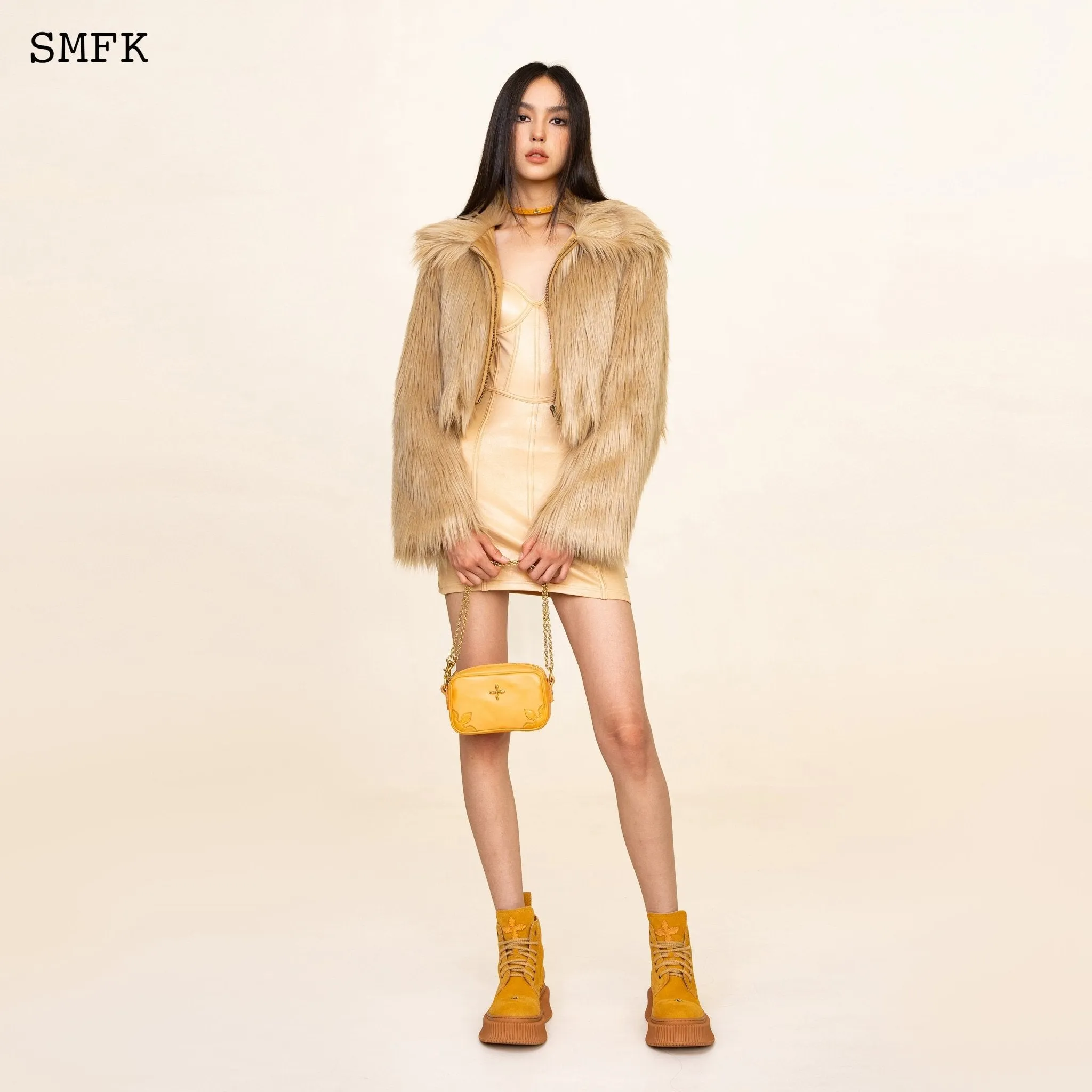 WildWorld Faux Fur Short Jacket In Wheat