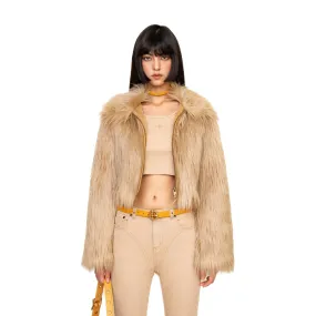 WildWorld Faux Fur Short Jacket In Wheat