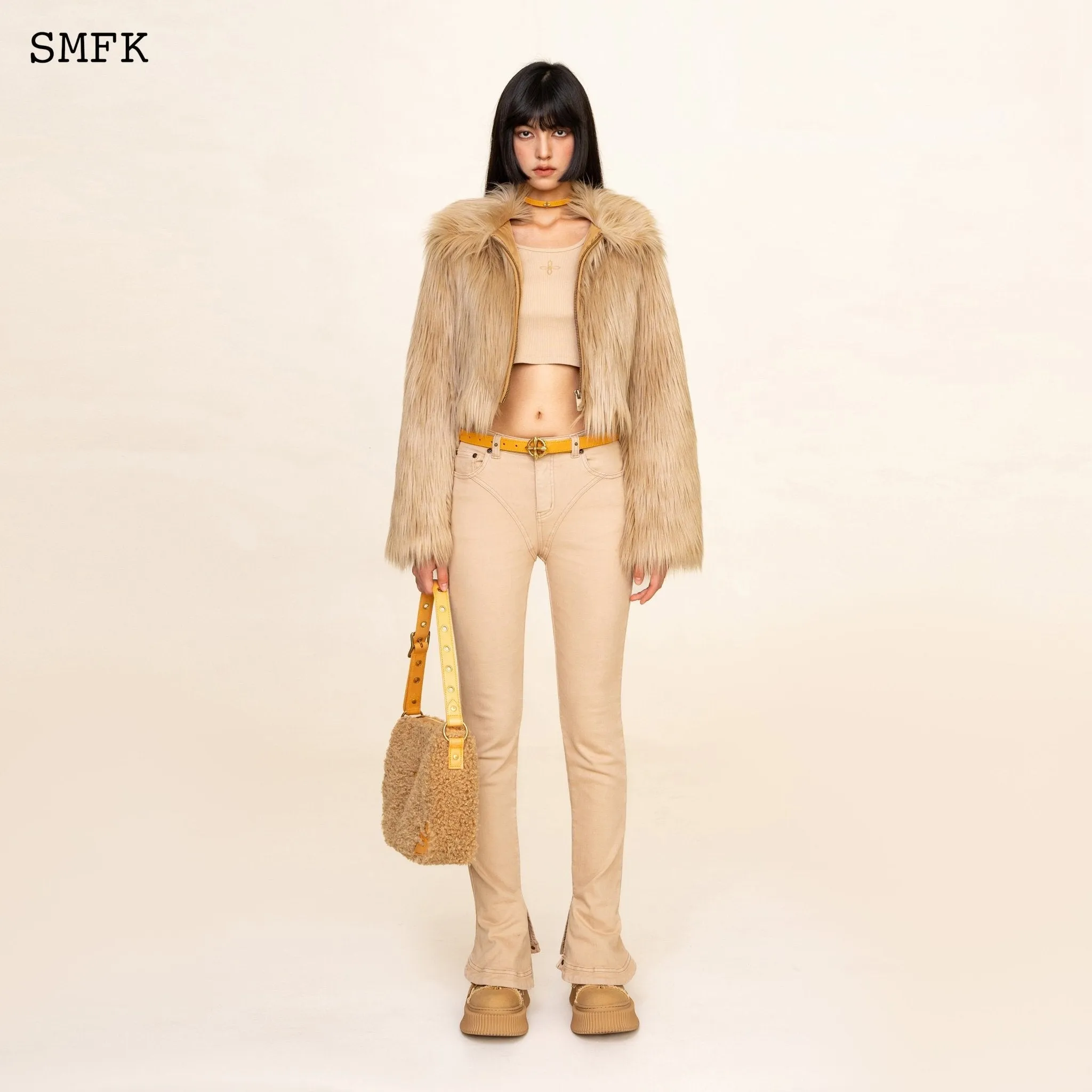 WildWorld Faux Fur Short Jacket In Wheat