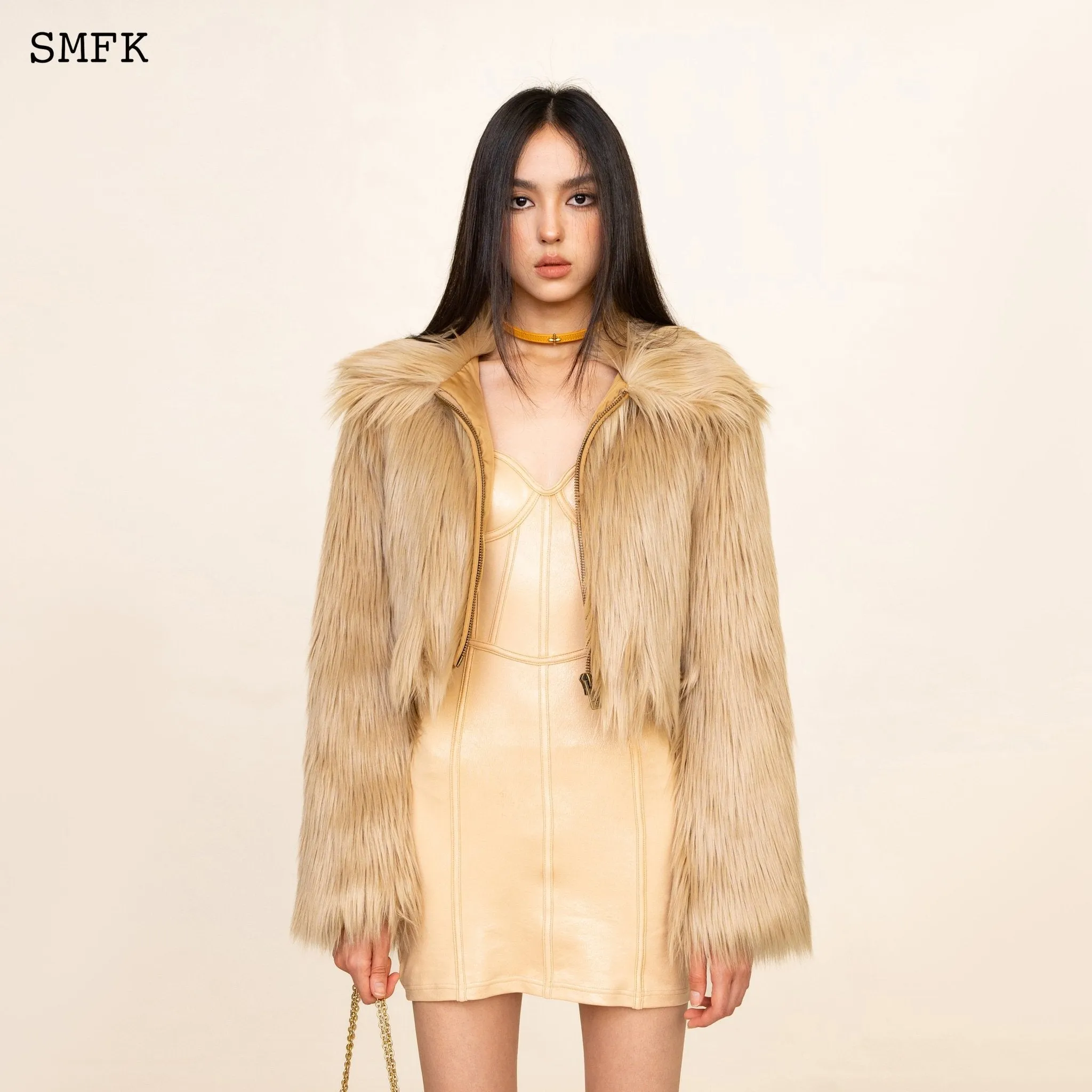 WildWorld Faux Fur Short Jacket In Wheat