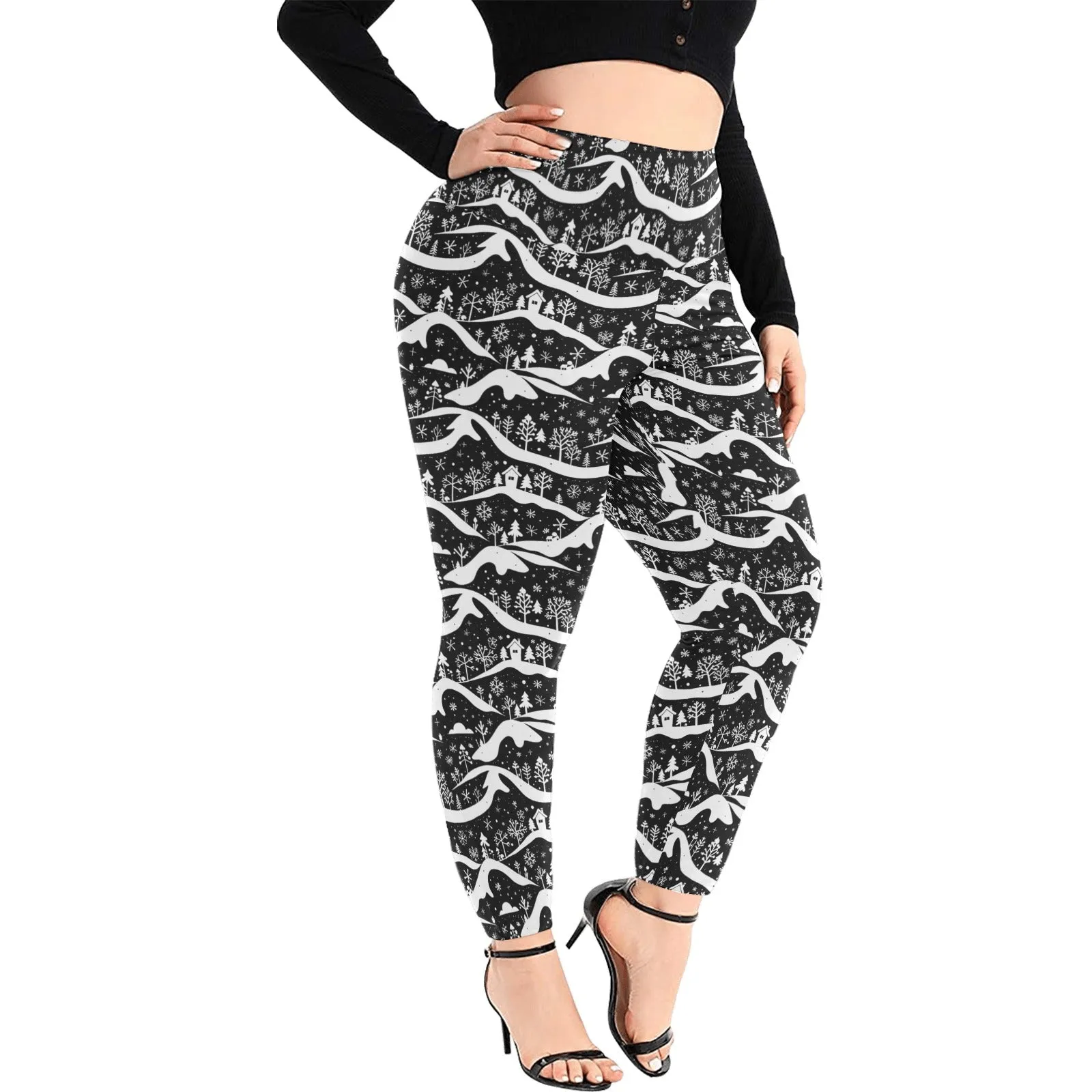 Winter Town Women's Plus Size High Waited Leggings Women's High Waist Leggings(Plus Size)(ModelL45)