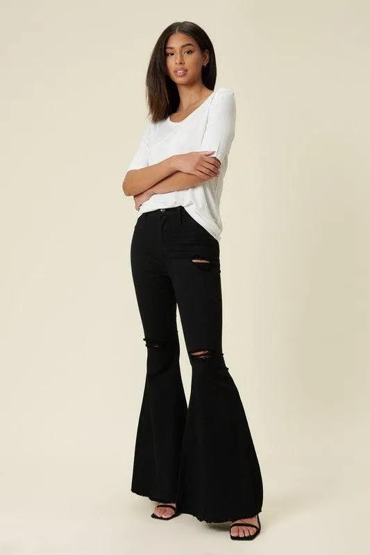 Womens Black High Rise Flare Leg Jeans