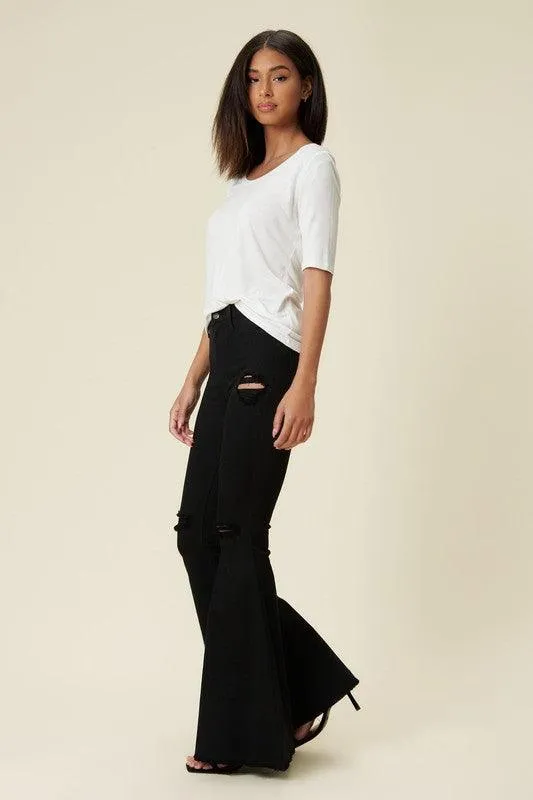 Womens Black High Rise Flare Leg Jeans