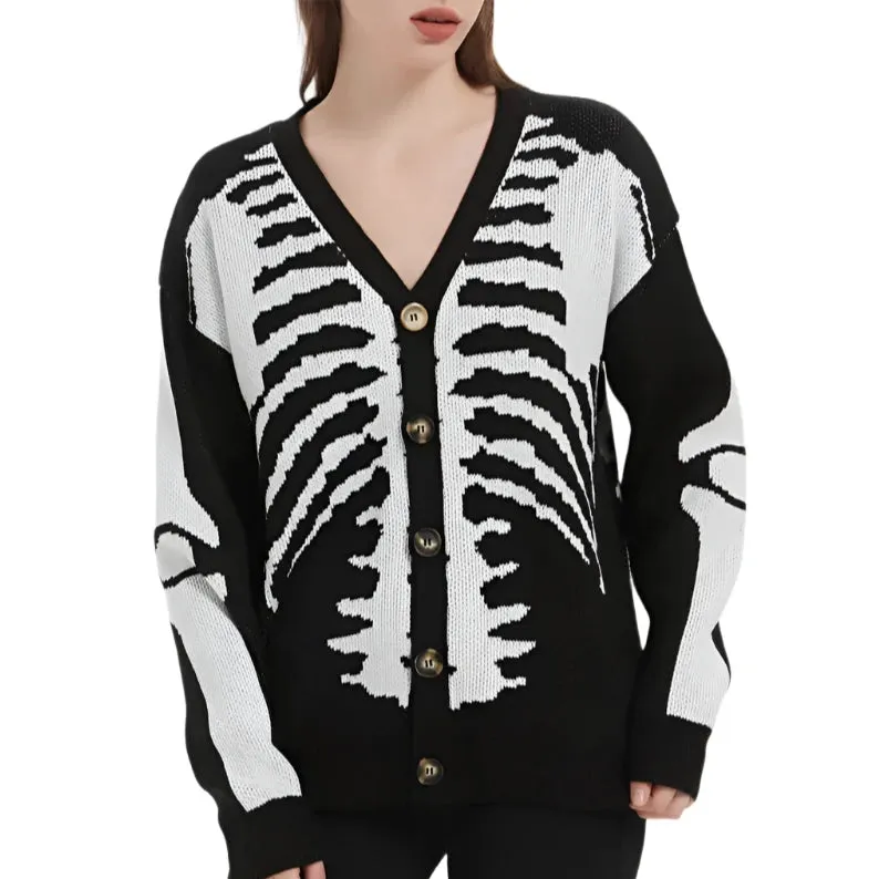 Women's Skeleton Print Cardigan: A fun rib cage print design, sizes up to 3XL