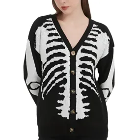 Women's Skeleton Print Cardigan: A fun rib cage print design, sizes up to 3XL