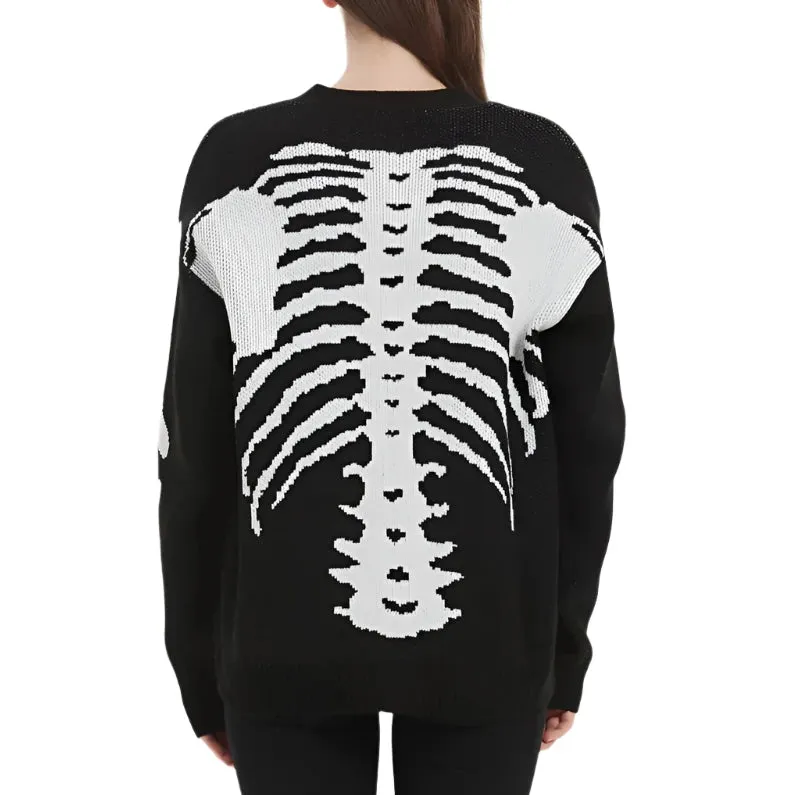 Women's Skeleton Print Cardigan: A fun rib cage print design, sizes up to 3XL