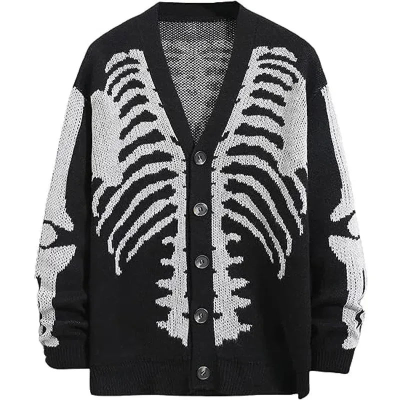 Women's Skeleton Print Cardigan: A fun rib cage print design, sizes up to 3XL