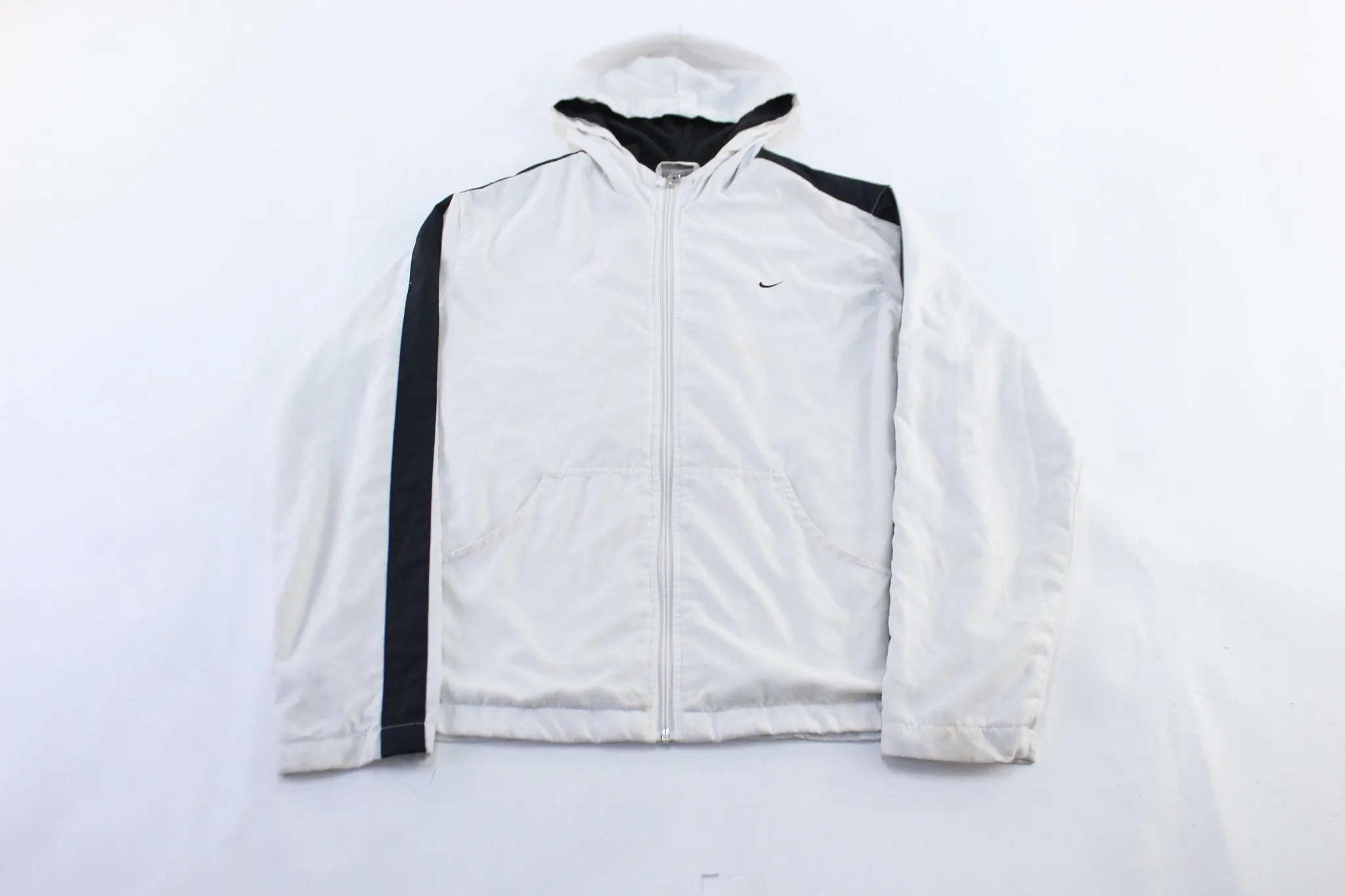 Women's Y2K Nike Embroidered Logo White & Black Zip Up Jacket