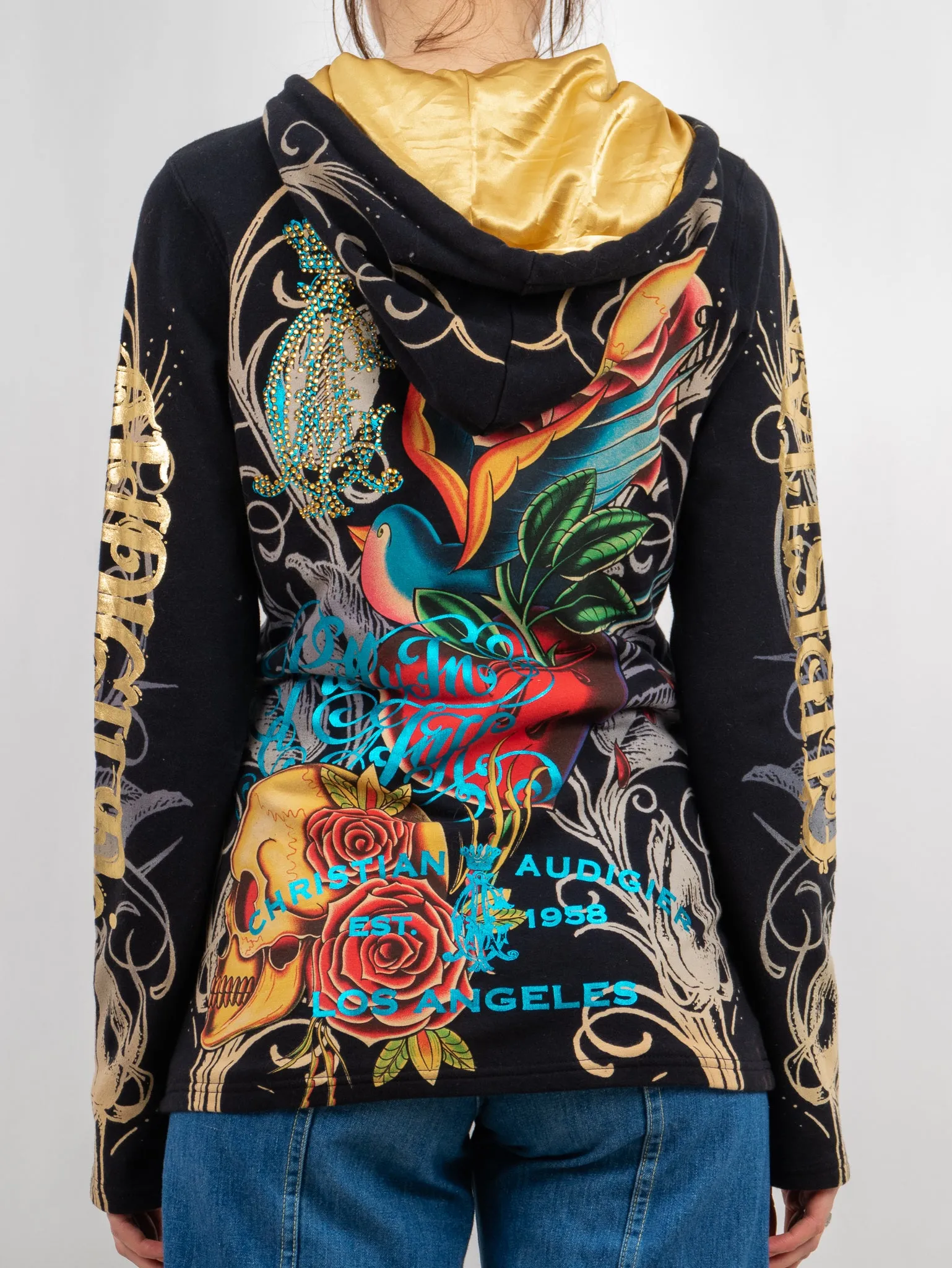 y2k 'christian audigier for ed hardy' zip up hoodie skull hood