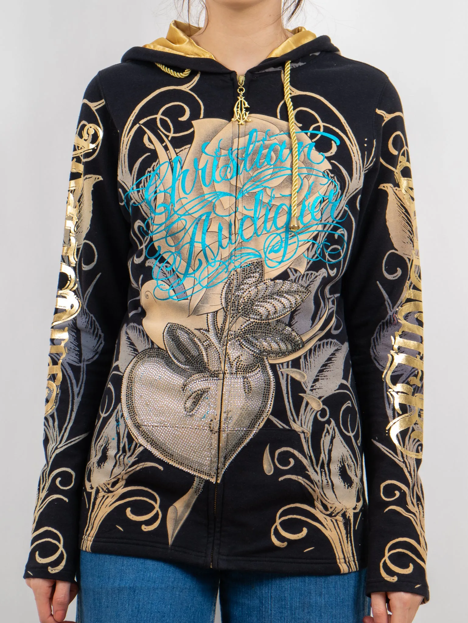 y2k 'christian audigier for ed hardy' zip up hoodie skull hood