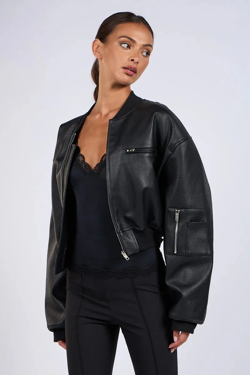 Zoe Faux Leather Bomber Jacket